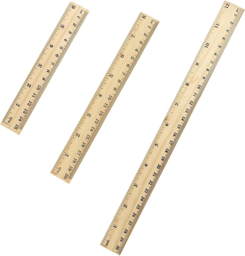 Vesslam 3 Pack Wooden Ruler Set, 6, 8, 12 Inch Rulers, High-Quality Metric Ruler, Easy to Read, mm, Sturdy and Durable Straight Edge for Drawing, Home, Office, Engineering - Image 1
